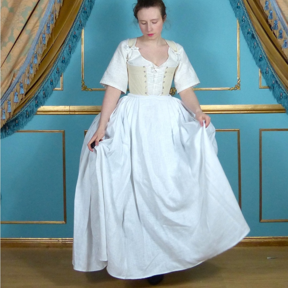 Pink Linen Marie Antoinette Rococo Petticoat Skirt with Adjustable Sizing - Picture 3 of 9